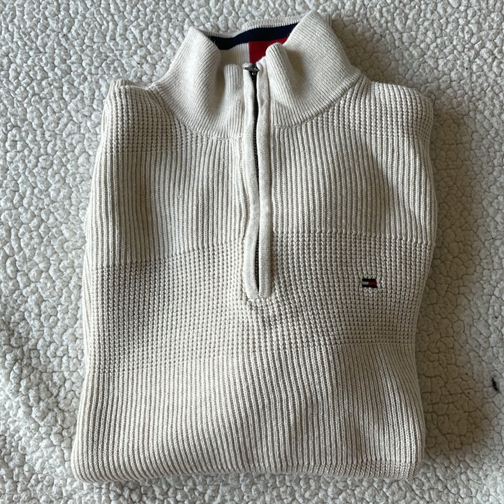 Tommy Hilfiger cream 1/4 zip knit sweater